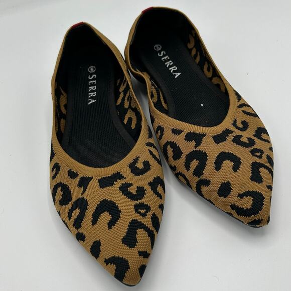 Serra Pointed Toe Flats Women’s 9 Leopard Knit Slip‑On Neutral Tan Black - Picture 2 of 12